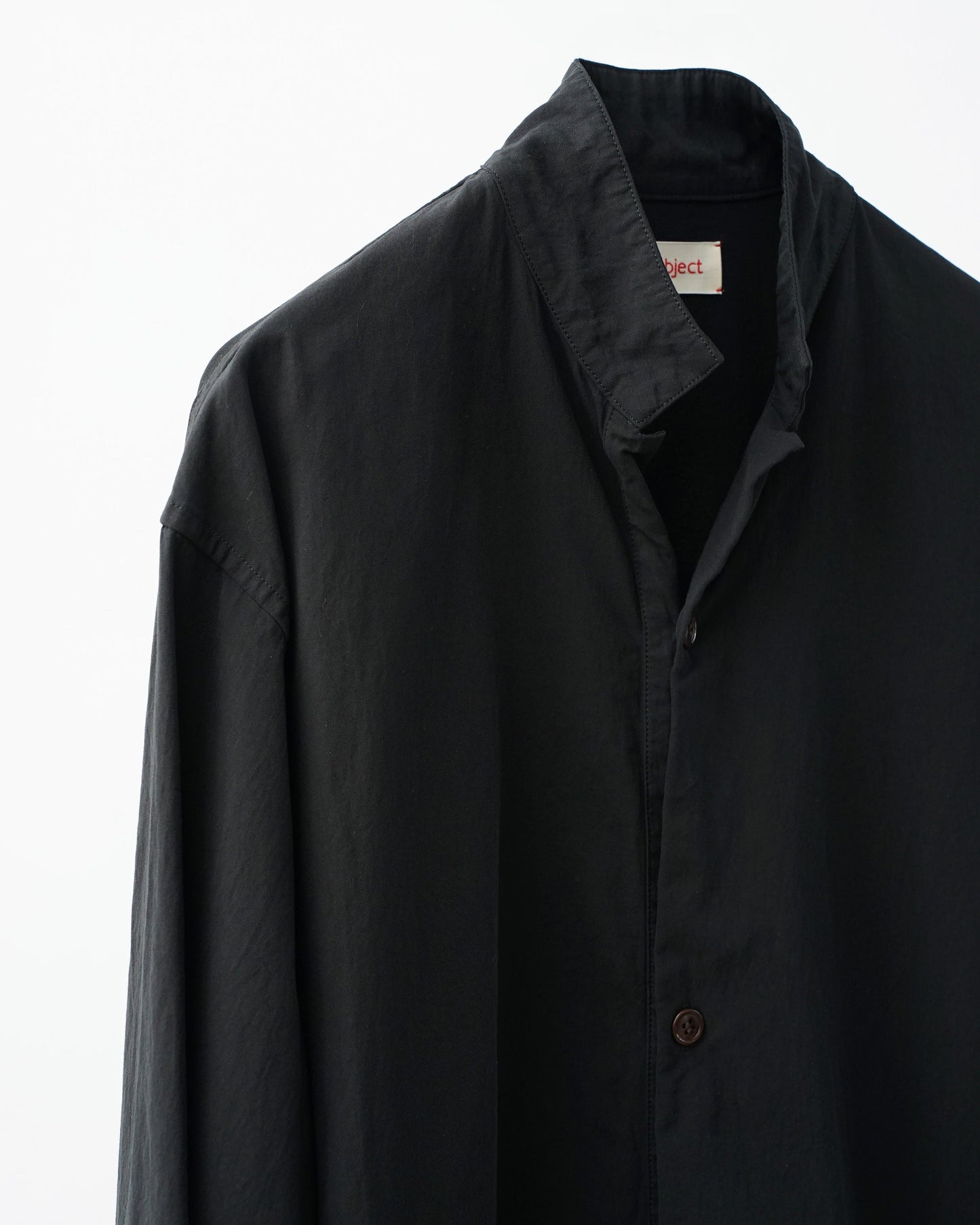 barbell object 　バーベルオブジェクト　twill po　プルオーバーシャツ　スタンドカラー　black 襟部分