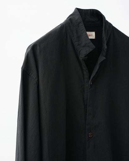 barbell object 　バーベルオブジェクト　twill po　プルオーバーシャツ　スタンドカラー　black 襟部分