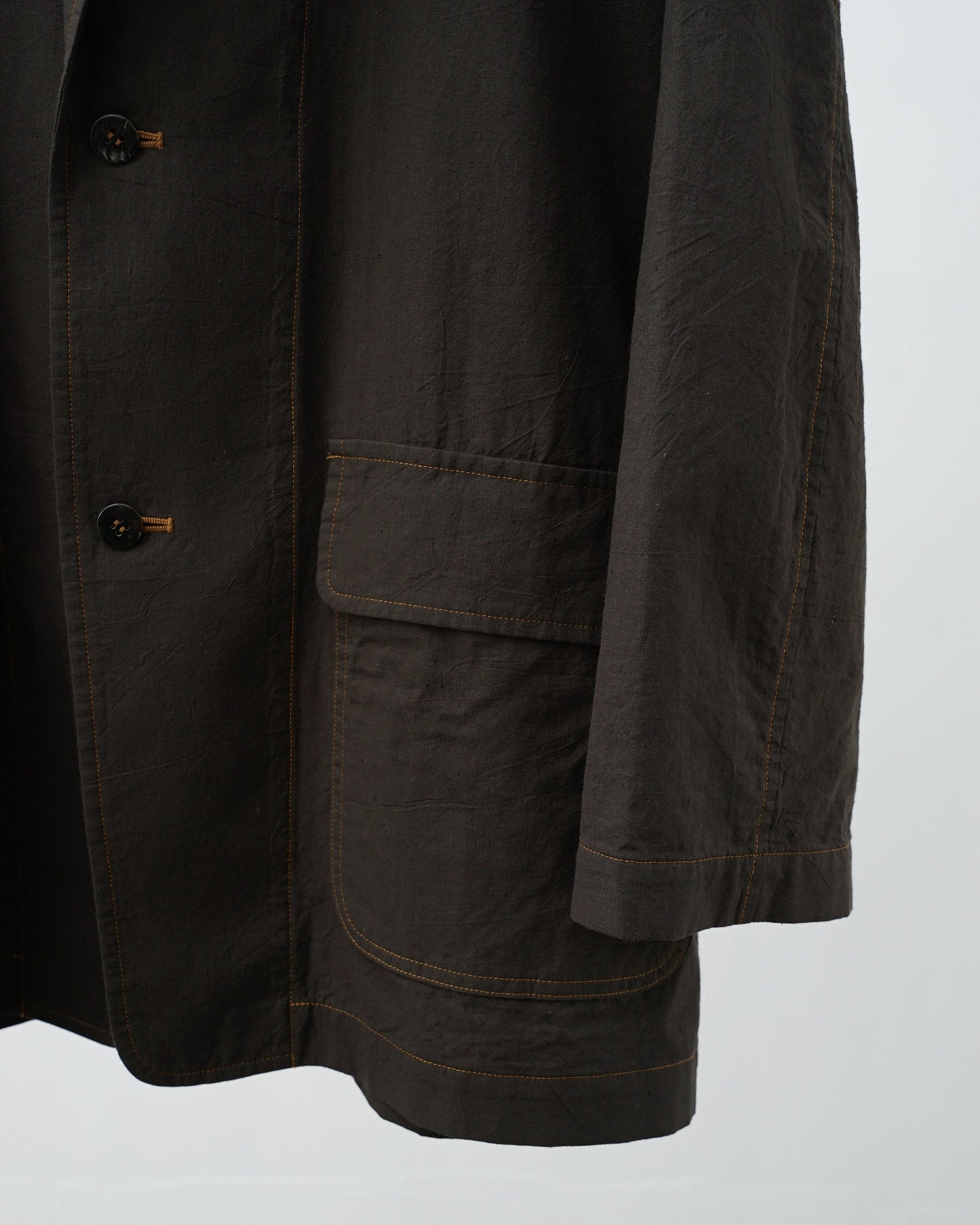 Cale カル　KHADI COTTON GARMENT DYED JACKET　カディコットン　テーラードジャケット　スミクロ　正面　フラップポケット