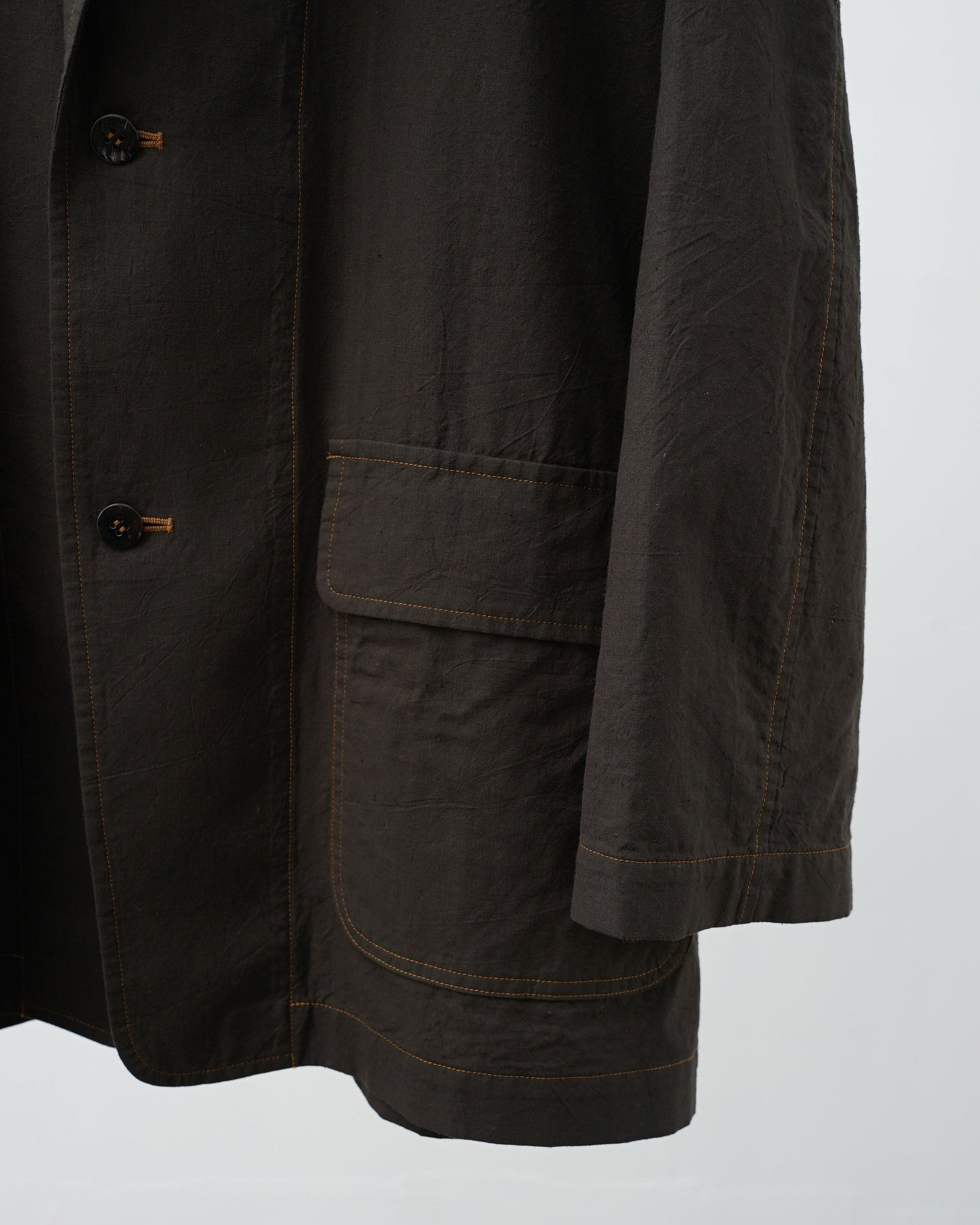 Cale カル　KHADI COTTON GARMENT DYED JACKET　カディコットン　テーラードジャケット　スミクロ　正面　フラップポケット