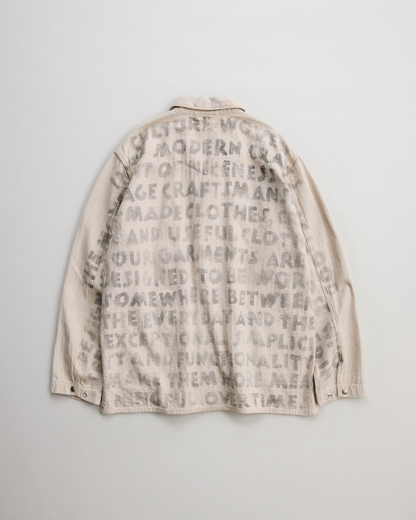 NICENESS　ナイスネス　HAND STENCIL UTILITY JACKET H.ROLLO　ユーティリティジャケット　背面　NATURAL　ハンドステンシル
