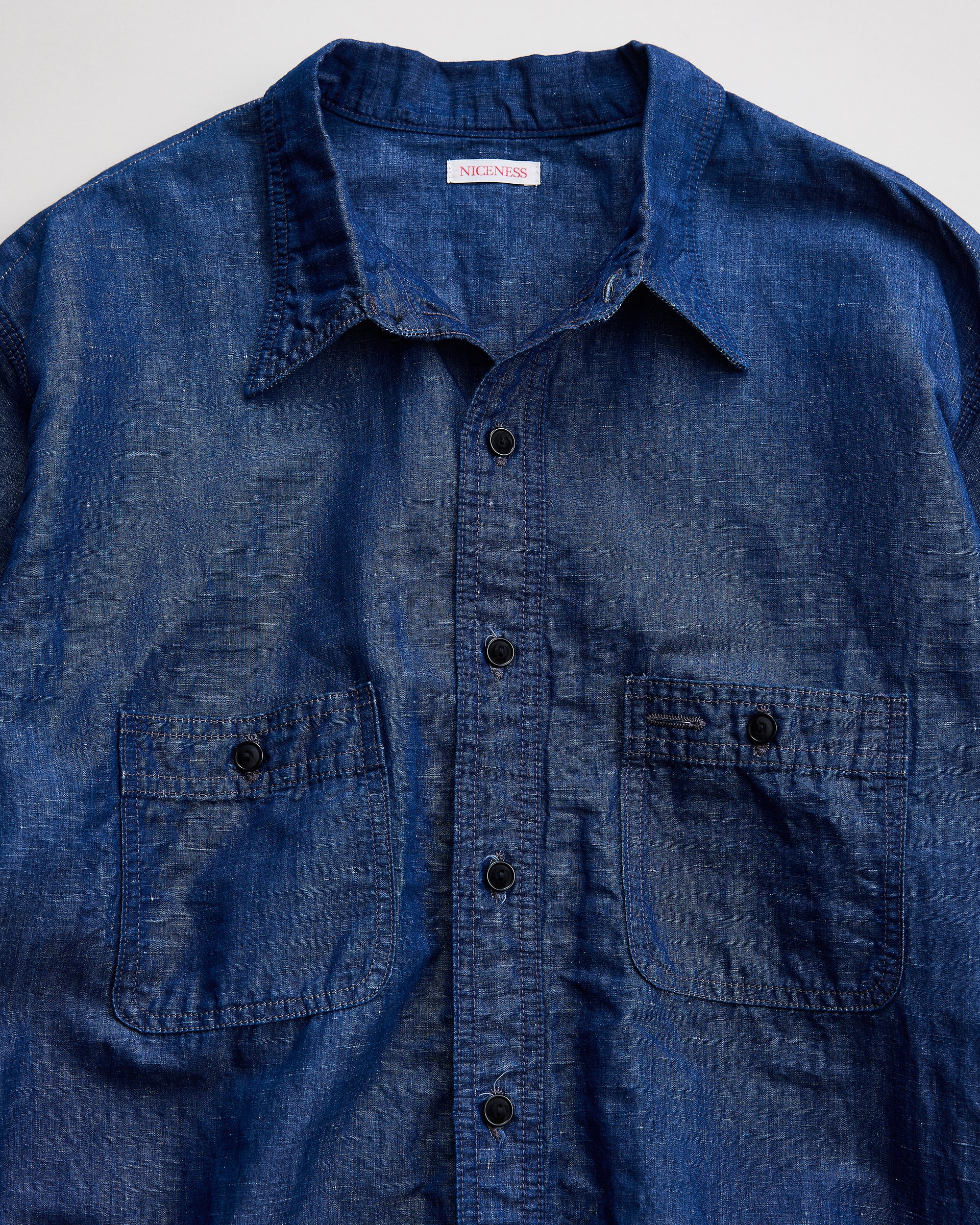 NICENESS　ナイスネス　CHAMBRAY WORK SHIRT MOLINA　シャンブレーワークシャツ　INDIGO フロントポケット　ボタン　襟　