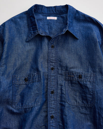 NICENESS　ナイスネス　CHAMBRAY WORK SHIRT MOLINA　シャンブレーワークシャツ　INDIGO フロントポケット　ボタン　襟　