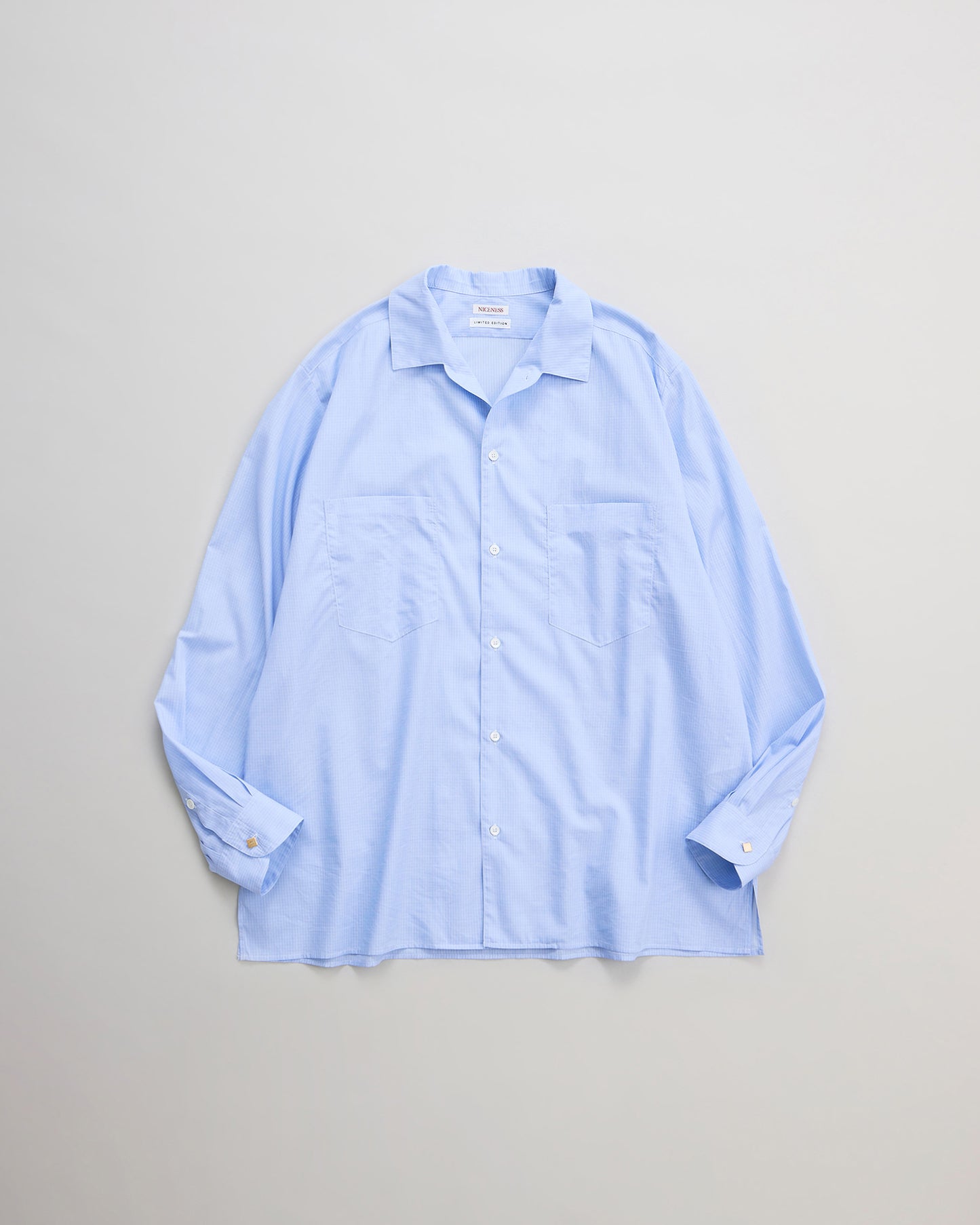 NICENESS　ナイスネス　DEAD STOCK LIGHT BLUE PATTERN DRESS SHIRT  ROMEO　デットストック　シャツ