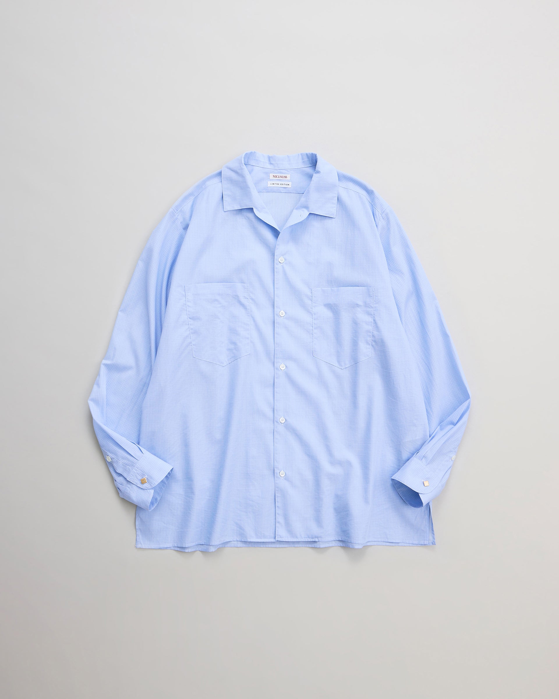 NICENESS　ナイスネス　DEAD STOCK LIGHT BLUE PATTERN DRESS SHIRT  ROMEO　デットストック　シャツ