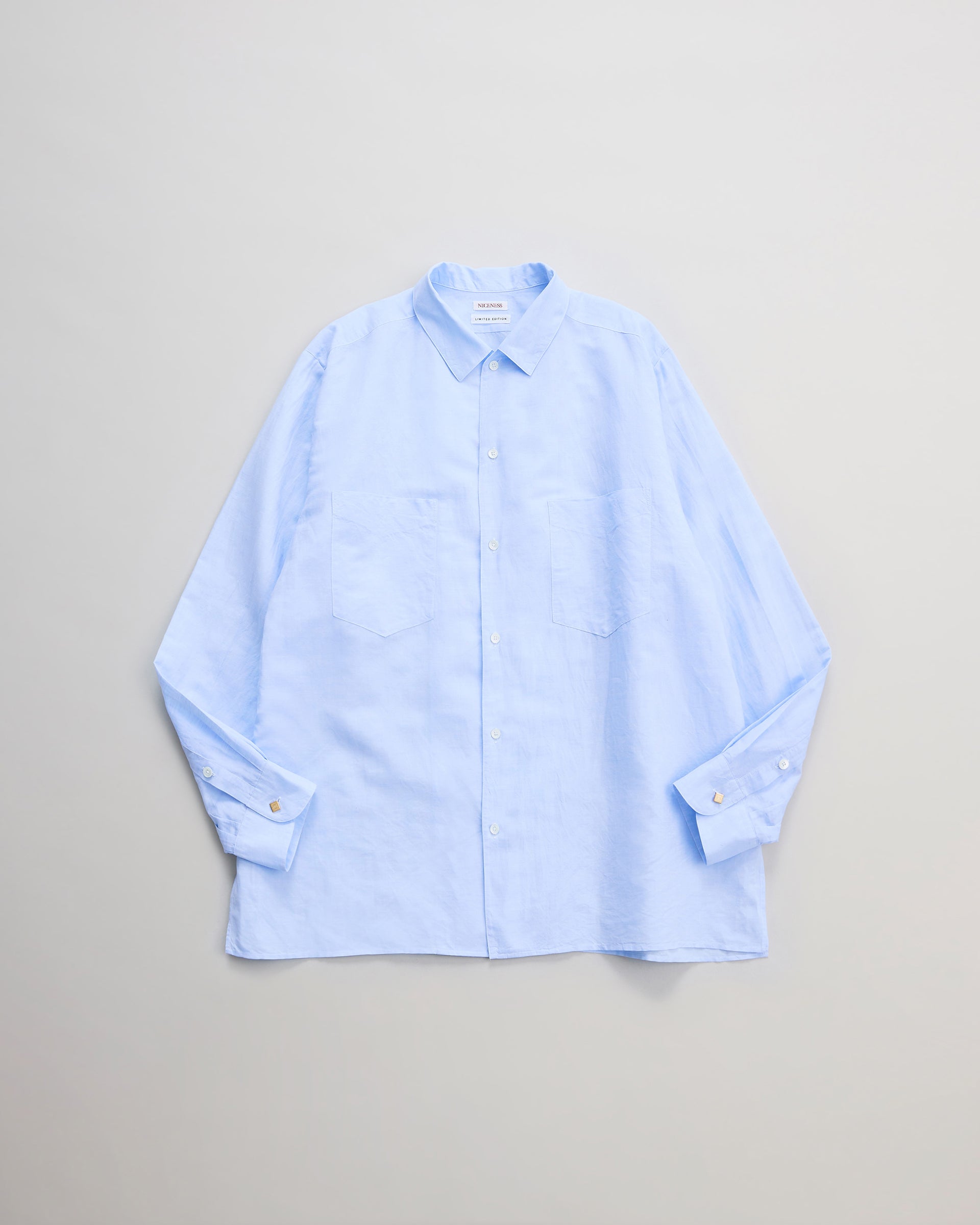 NICENESS　ナイスネス　DEAD STOCK LIGHT BLUE PATTERN DRESS SHIRT  ROMEO シャツ　正面