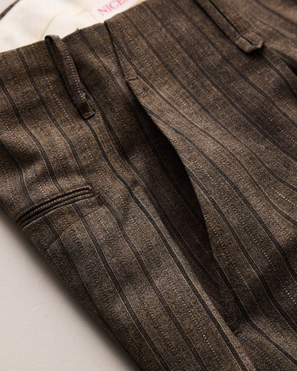 NICENESS　PRINTED STRIPE RESIZED TROUSERS  N.DICKENS。サイドポケットのデザイン。