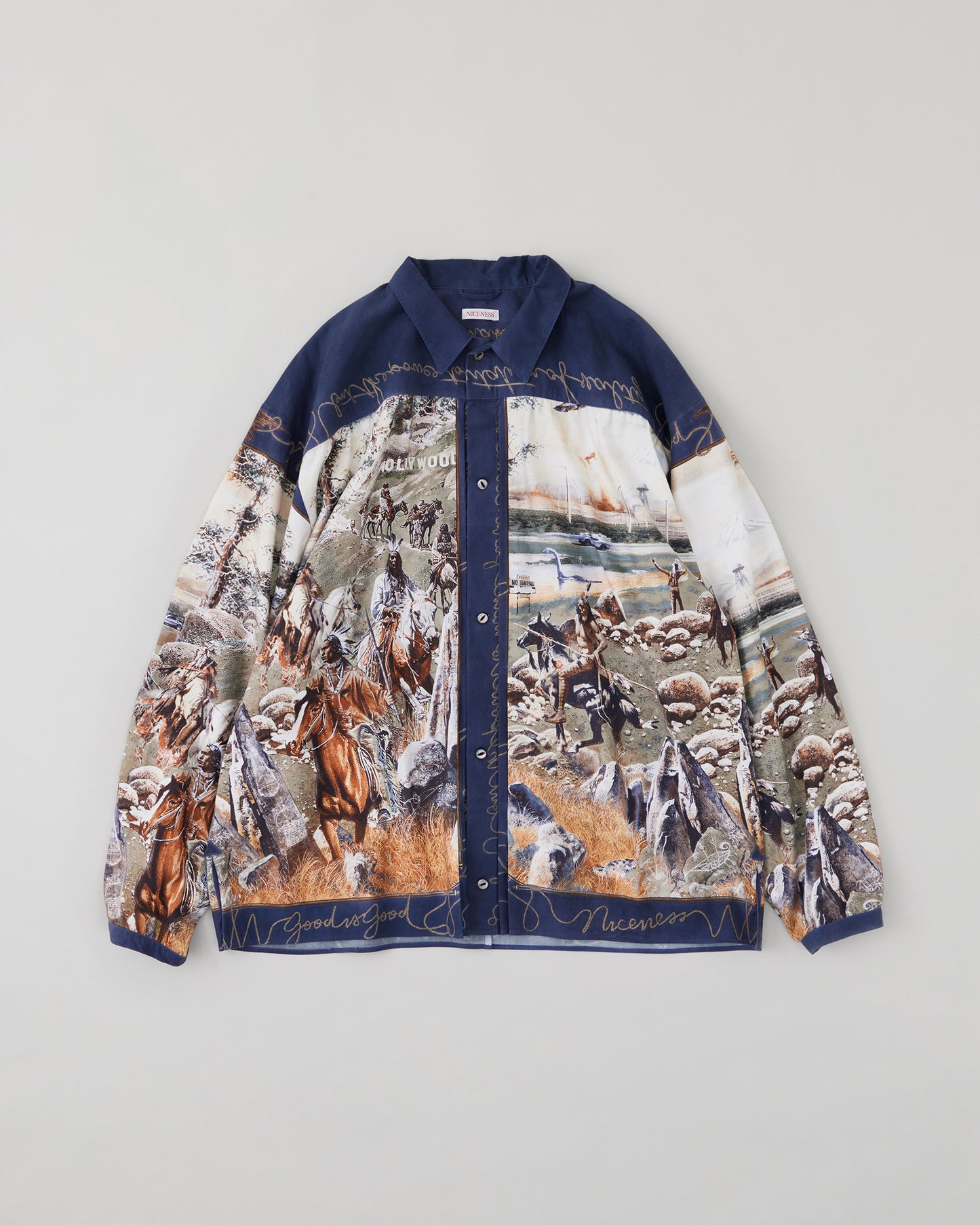 NICENESS　RAYON COTTON PRINTED TRUCKER SHIRT  NUMAN