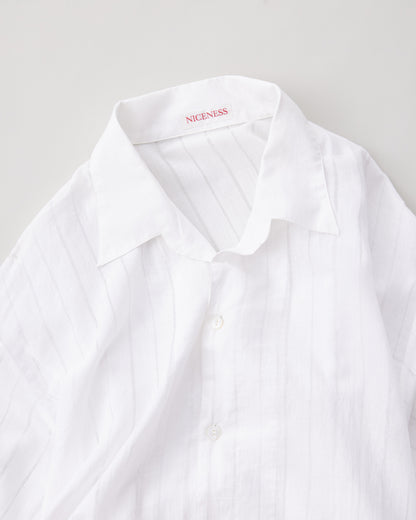 NICENESS　OPEN COLLAR SHIRT - PULL STRIPE KHADI  D.CASTELINO