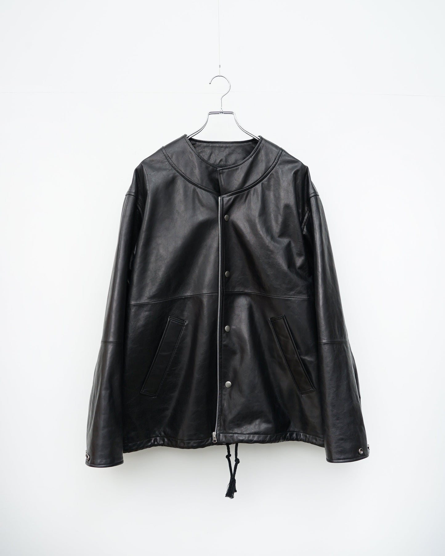レザージャケット ブラック メンズ 正面  スナップボタン