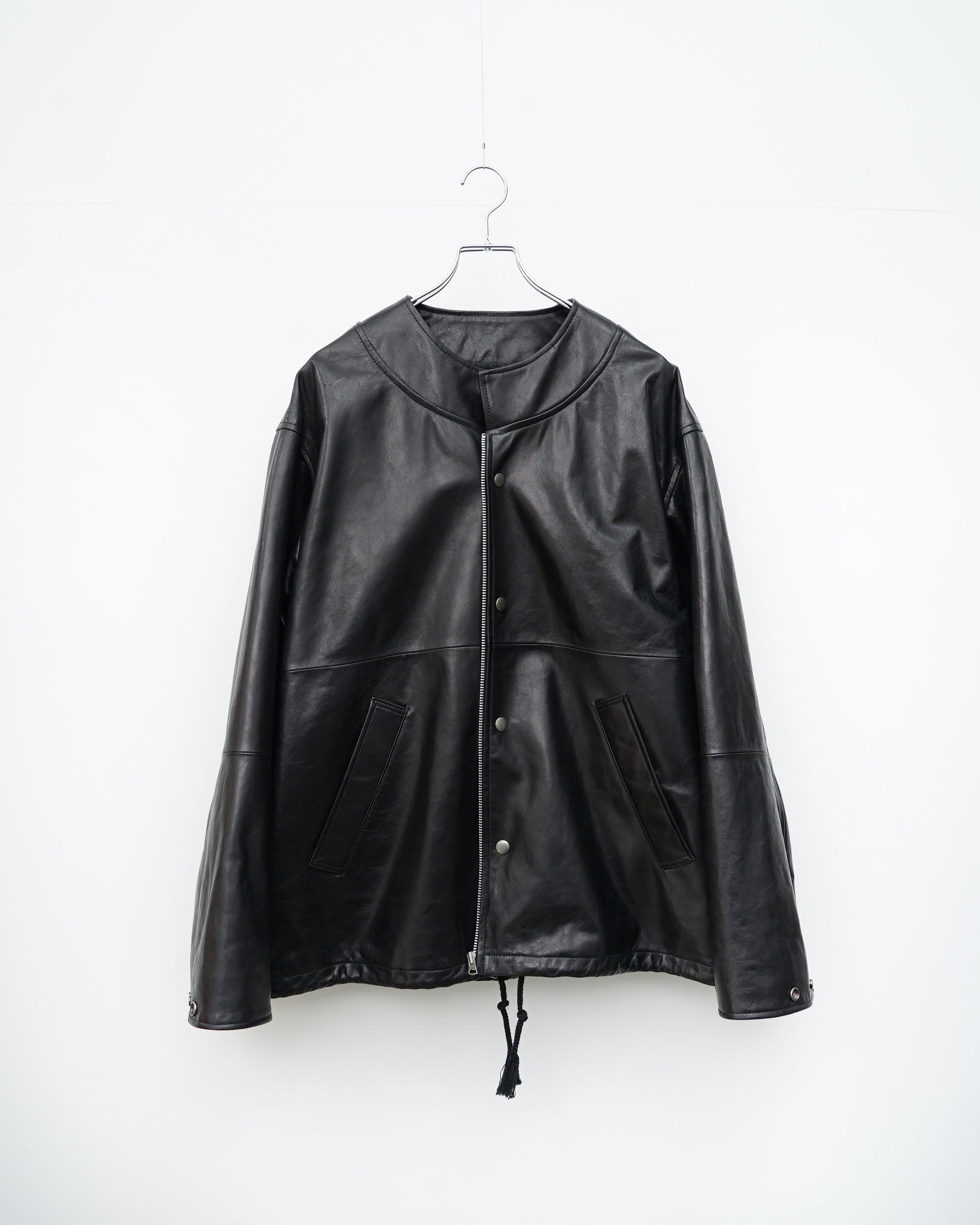 レザージャケット ブラック メンズ 正面  スナップボタン
