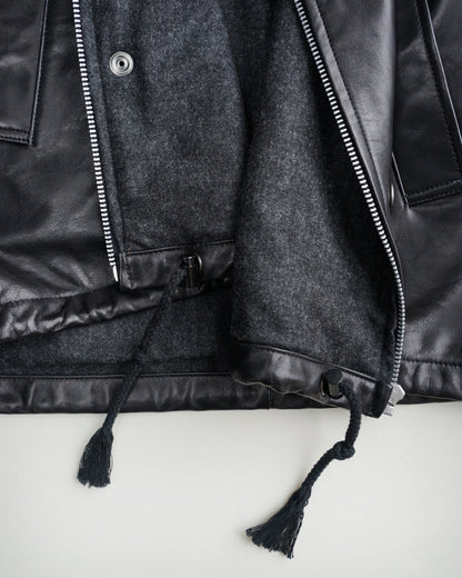 レザージャケット ディテール 裾 ドローコード